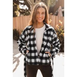 Lulus Misty Days Black And White Plaid Jacket - Size L